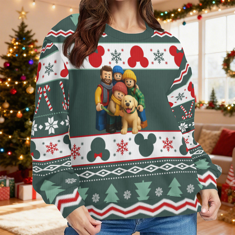 Personalized Ugly Sweater Unisex Custom Photo Cartoon Style Funny Design Perfect Christmas Gift for Family