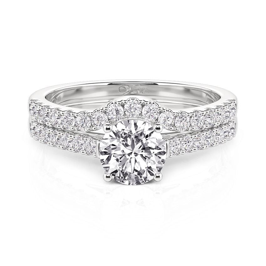 Jeulia Classic Round Bridal Set with Pavé Band Sterling Silver