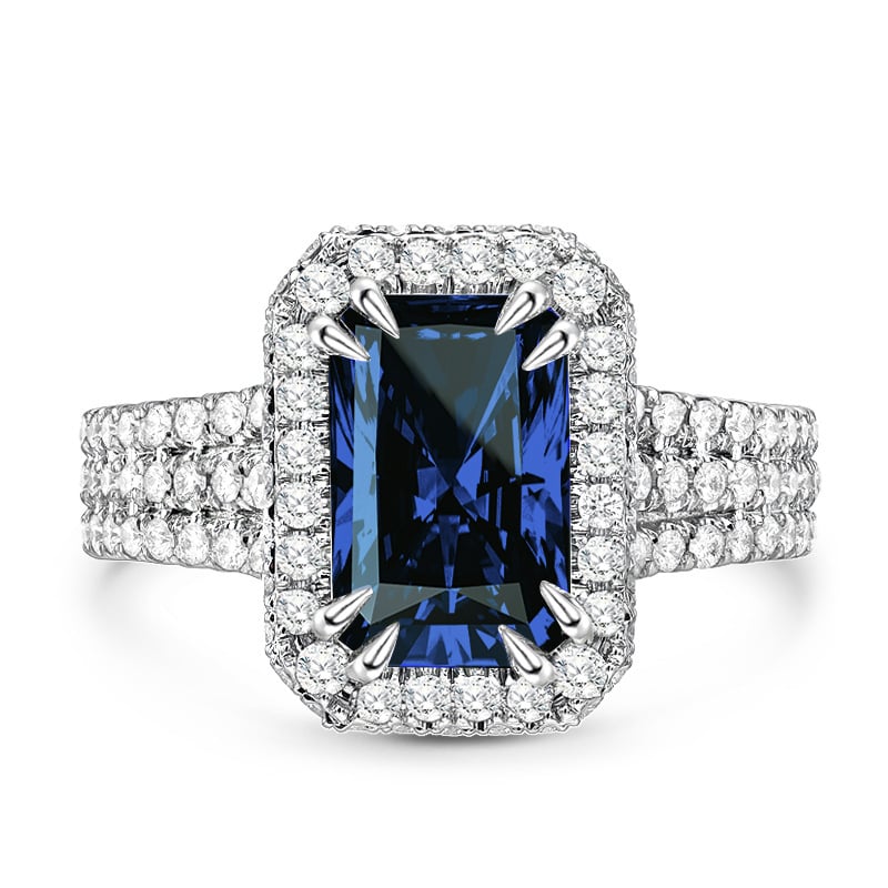 Jeulia "Captivating Brilliance" Emerald Cut Halo Sterling Silver Ring