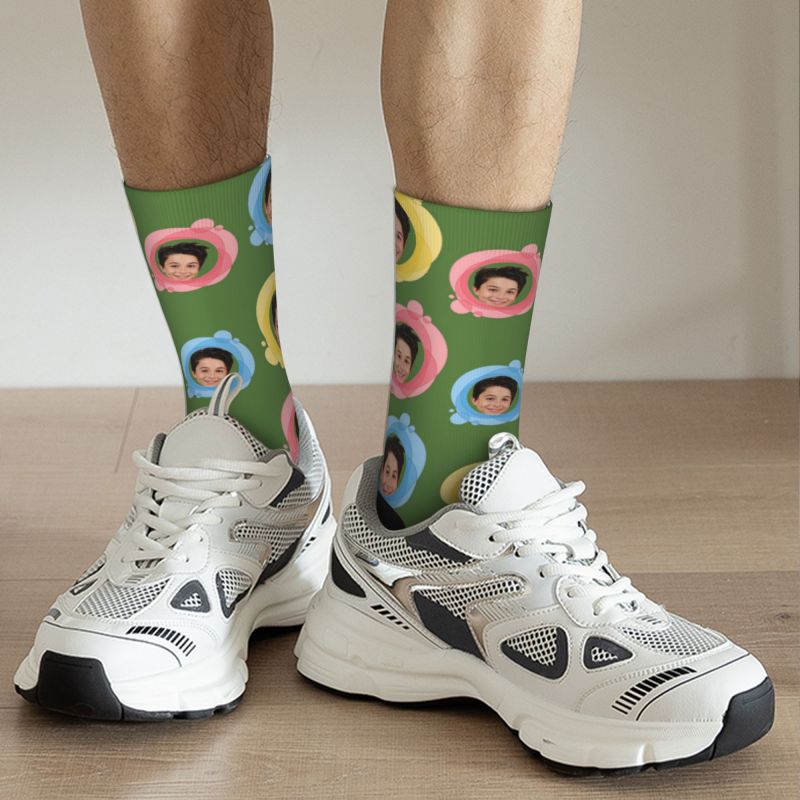 Customized Face Socks Add Photos in Colorful Circle Gifts for Dad