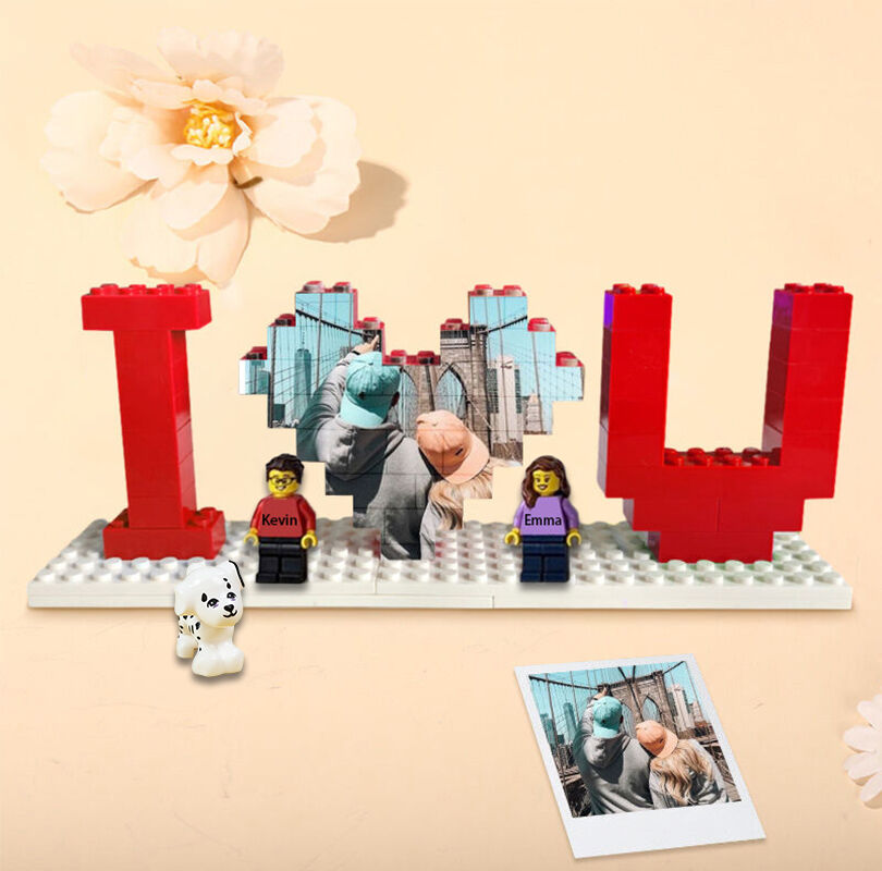 "I Love You"Personalized Photo Building Block With Minifigures Romantic Gift