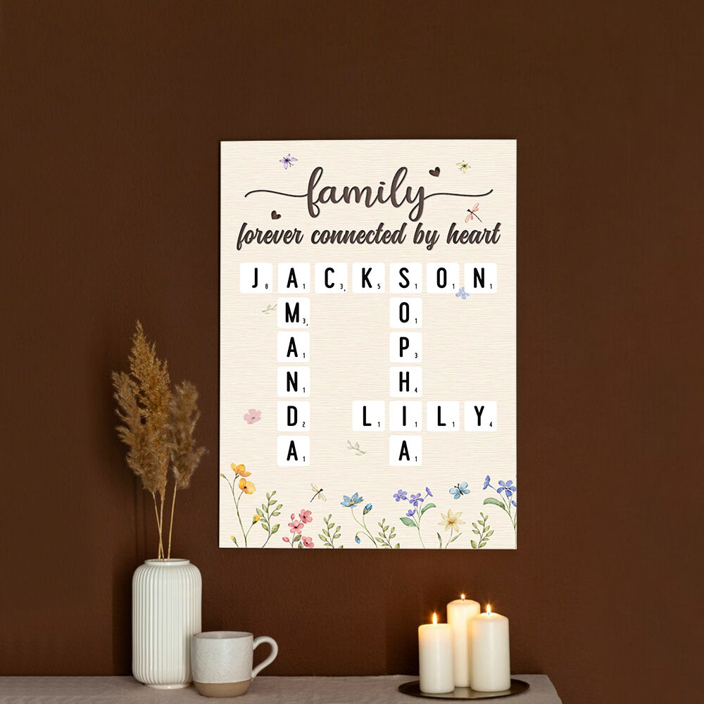 Personalized Name Crossword Canvas Wall Art with Flowers Pattern Perfect Gift for Family