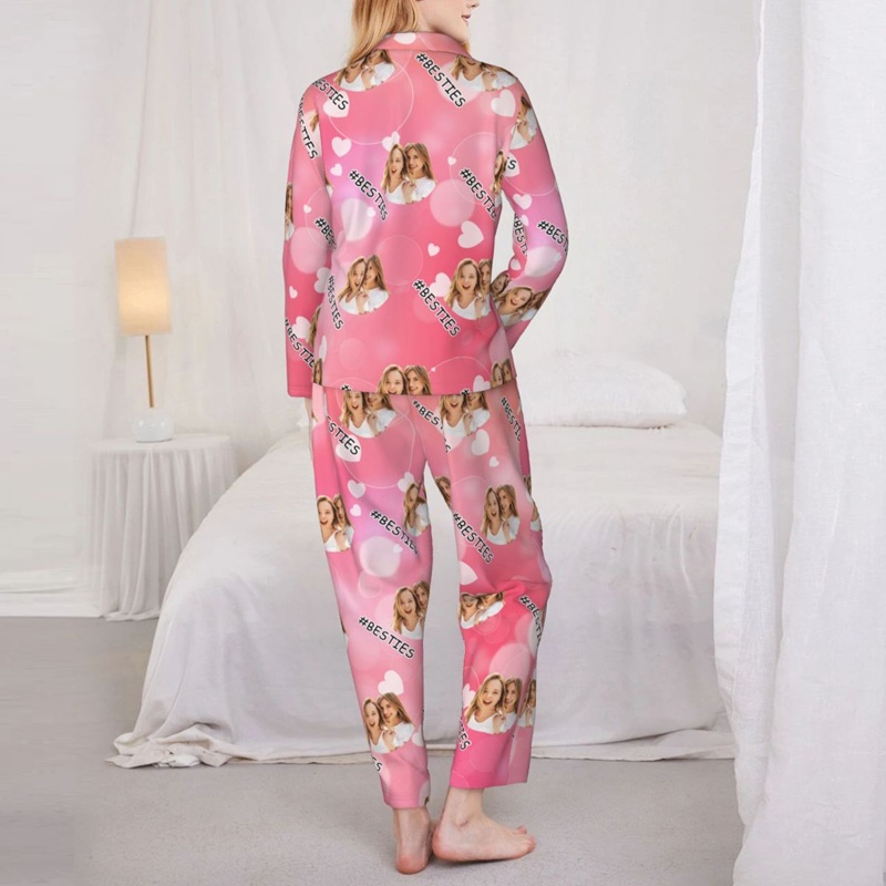 Pijama personalizado con foto de mejores amigas, diseño de corazón rosa de ensueño, regalo atractivo para amigas.
