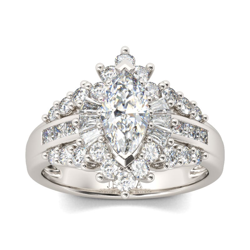 Jeulia Unique Halo Marquise Cut Sterling Silver Ring