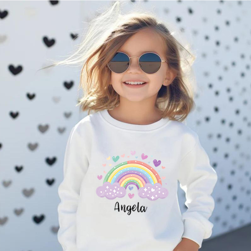 Personalized Kids Sweatshirt With Rainbow Pattern Custom Name Children's Gifts