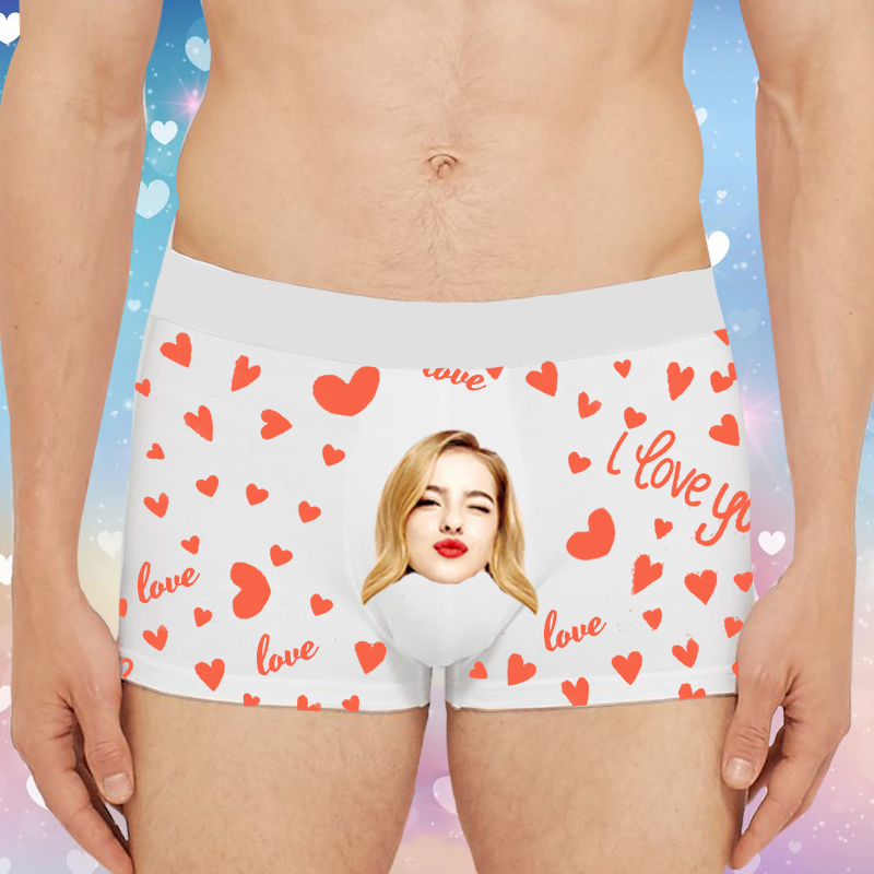 Personalized Picture Men's Underwear Boxer Briefs with Heart Pattern Special Present for Valentine's Day
