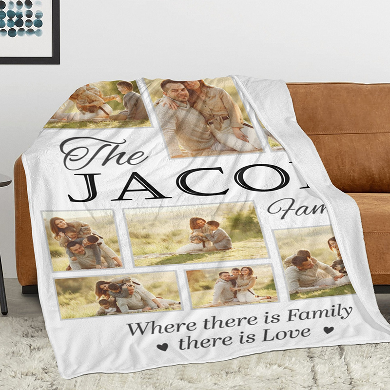 Personalized Photo Blanket Best Gift for Family "There is Love"
