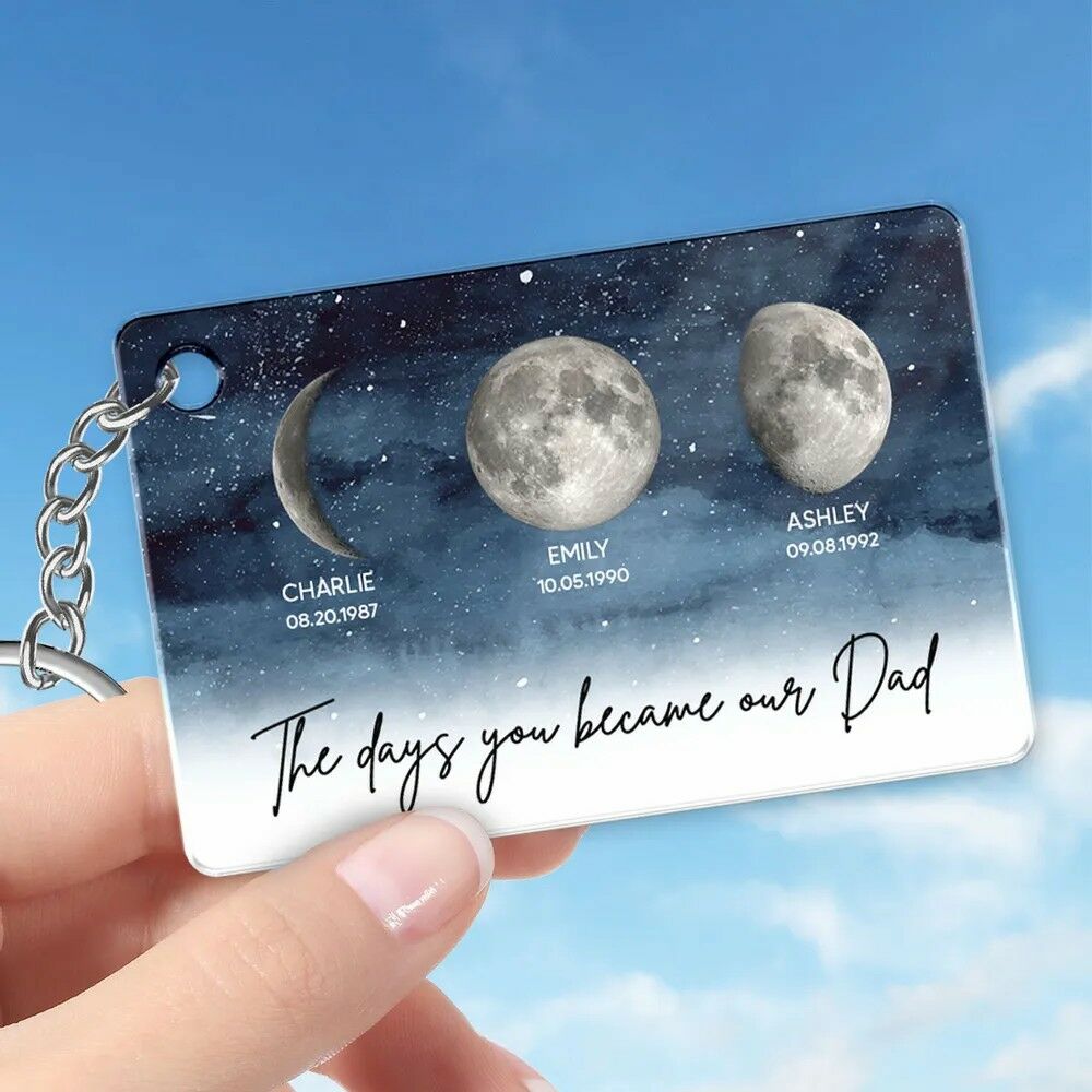 Personalized Moon Phase Keychain Warm Gift for Dad