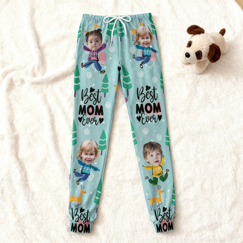 Personliga unisex-joggingbyxor med eget foto på barn söt mönsterdesign present till kära mamma