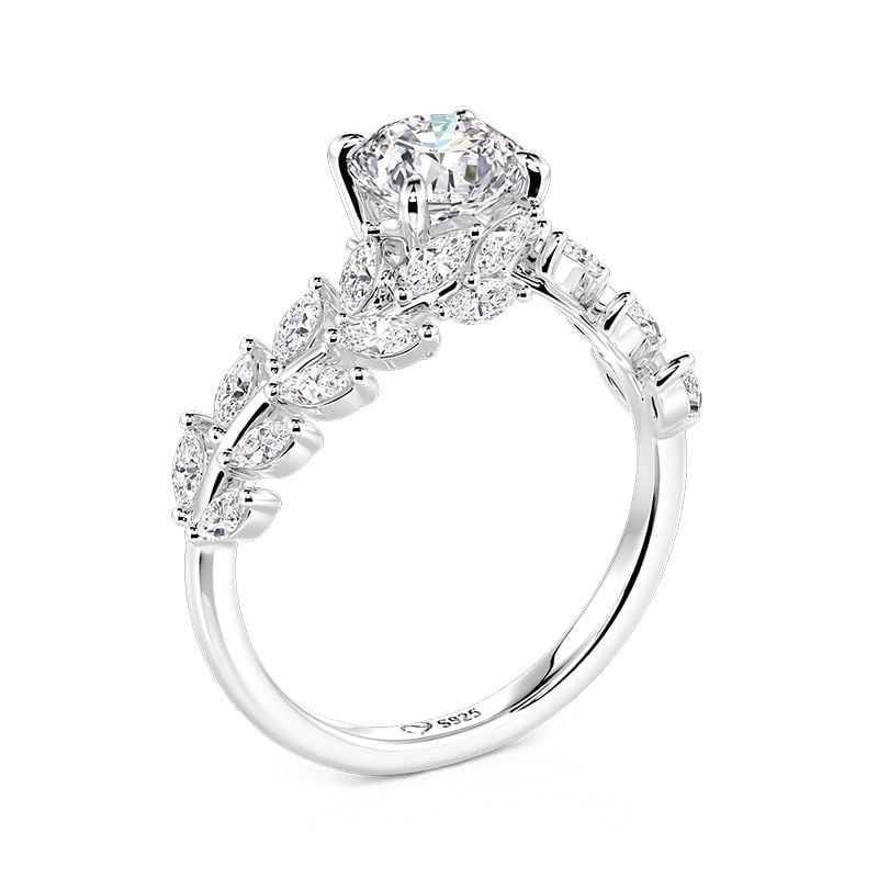 Jeulia Vine Bypass Round Cut Engagement Ring Sterling Silver