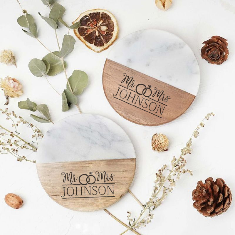 大理石 ウッド 名入れ コースター ラウンド カスタマイズ