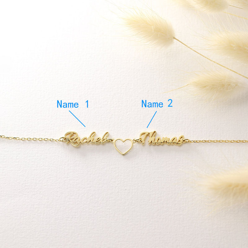 Personalized Double Name and Heart Bracelet for Wife