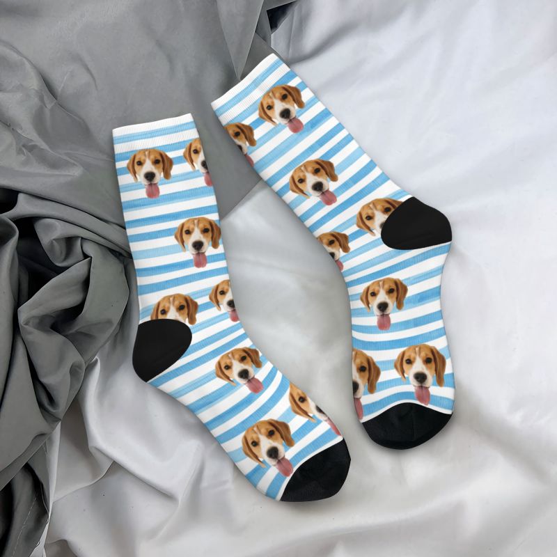 Gepersonaliseerde sokken met gestreept gezicht en dierenfoto's Geweldig cadeau voor dierenliefhebbers