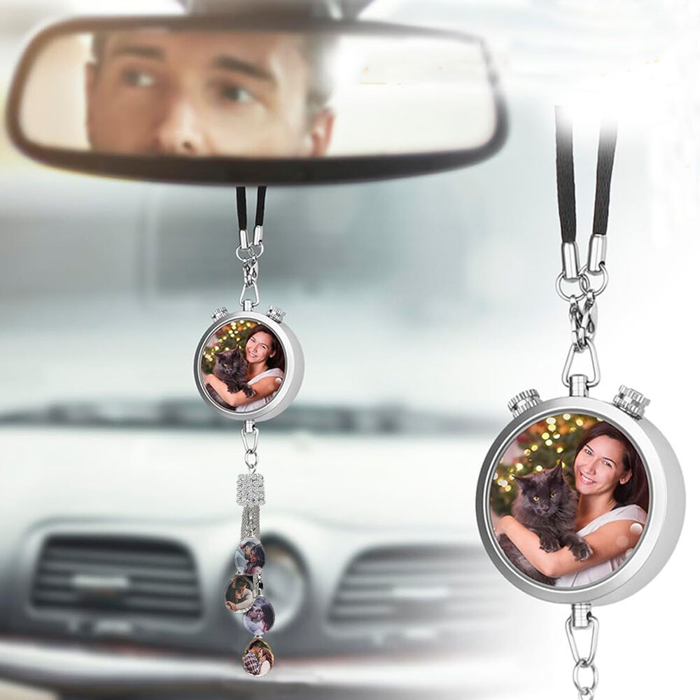 Customized Car Perfume Box Pendant with Photo Car Accessories Rear View Mirror Charm for Her
