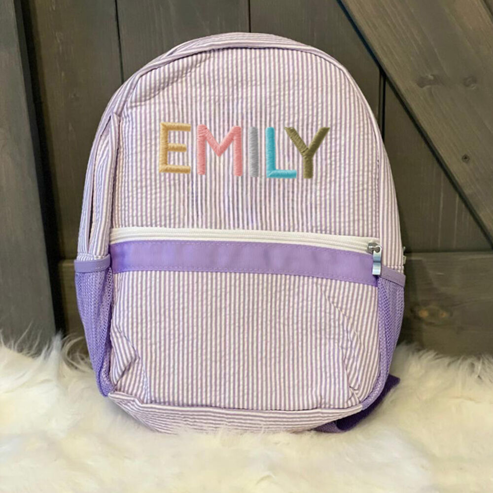 Personalized Children Backpack Colorful Embroidered Name Cute Striped School Bag for Kids