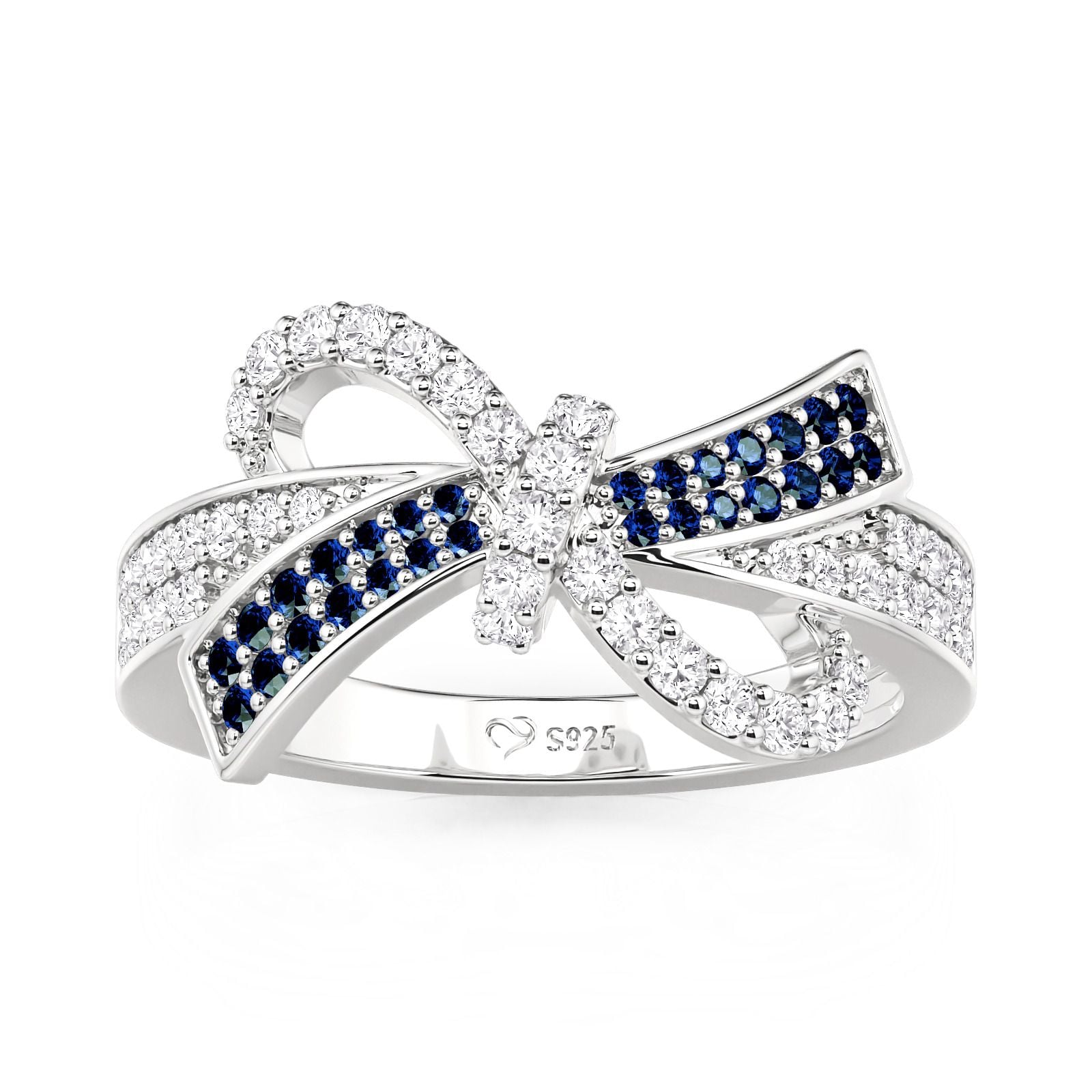 Jeulia Blue Pave Bow Knot Ring Sterling Silver