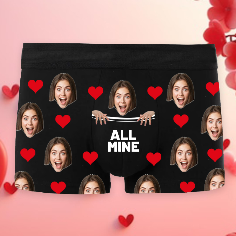Personalized Photo Men's Underwear Boxer Briefs Funny Present for Valentine's Day "All Mine"