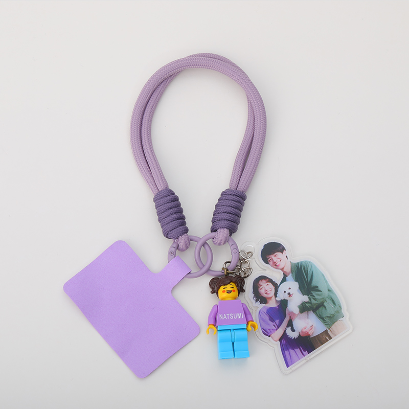 Personalized Braided Rope Phone Chain with Minifigure and Acrylic Photo Gift