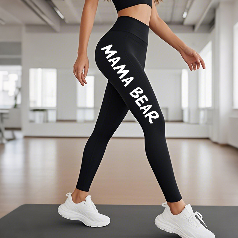 Leggings personalizados de mamá osa con diseño de patrón de ositos de bebé personalizados, adorable regalo para querida mamá