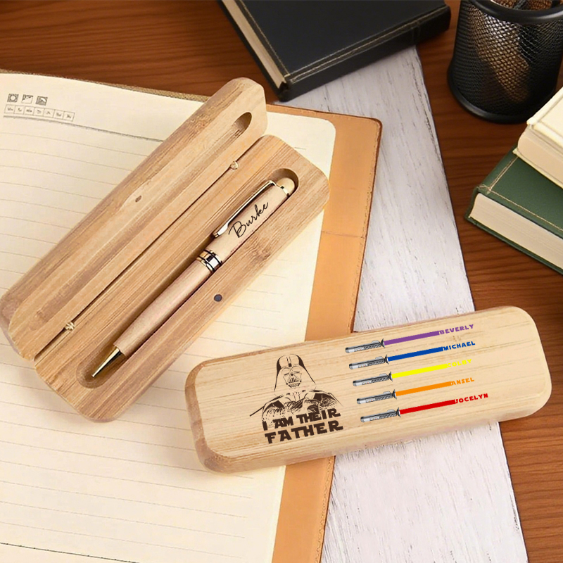 Personalized Pen Wooden Box Star Wars Theme Custom Lightsaber and Name Design Cool Gift for Dad