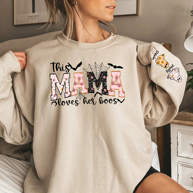 Sudadera personalizada Esta mamá ama a sus pequeños, lindo diseño de fantasma para niños, regalo de Halloween para mamá