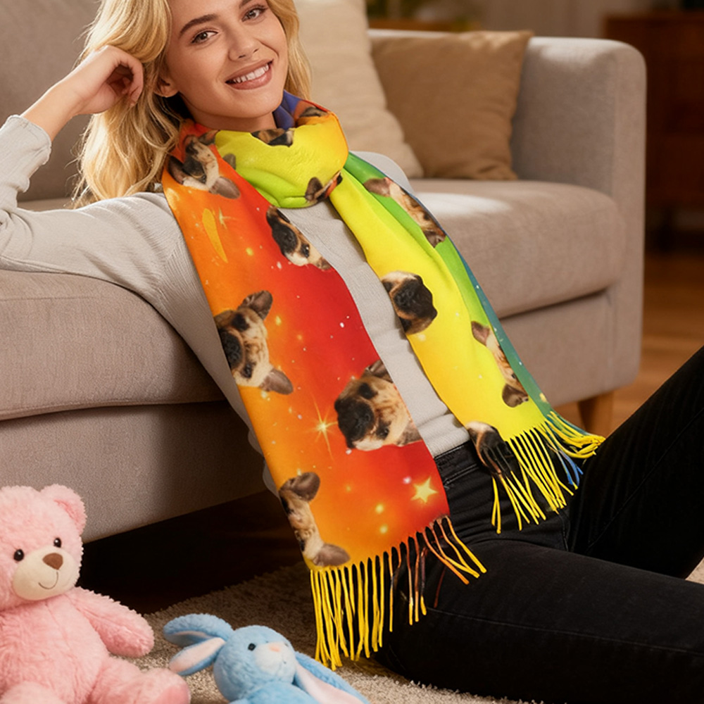 Anpassad halsduk med foto på husdjur Regnbågsfärgad valphalsduk Nyårspresent till djurälskare