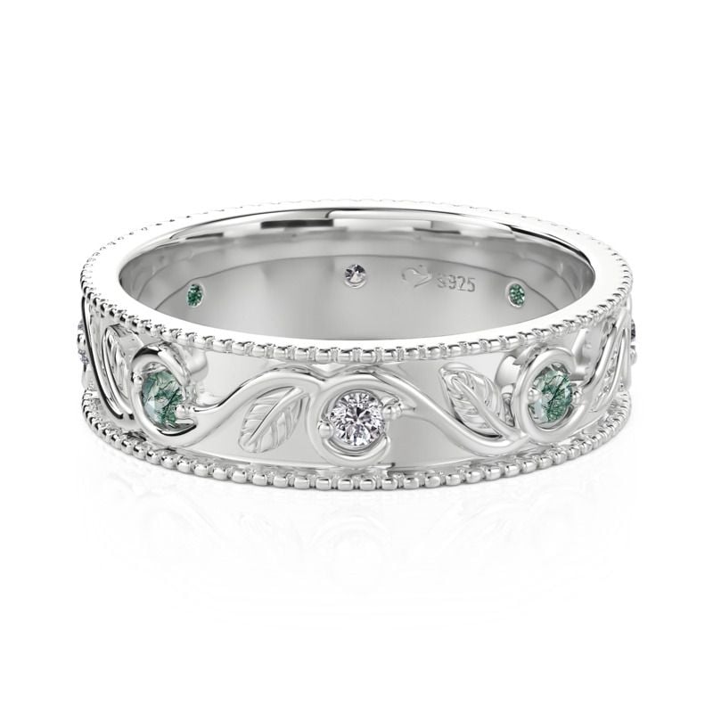 Jeulia Curled Leaf Twist Moss Agate Wedding Ring for Men