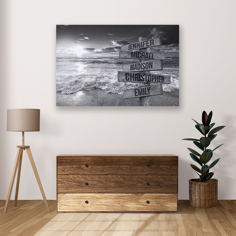 Personalized Name Canvas Wall Art with Ocean Sunset Pattern Beautiful Present for Family