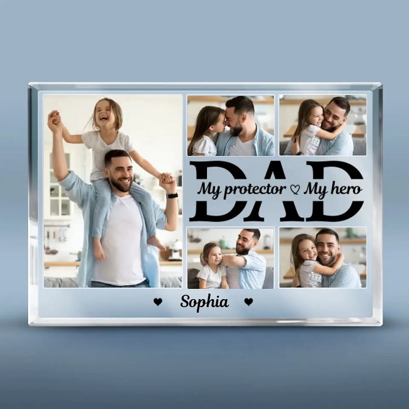 Personalized Acrylic Plaque My Protector My Hero with Custom Photos Great Gift for Father's Day