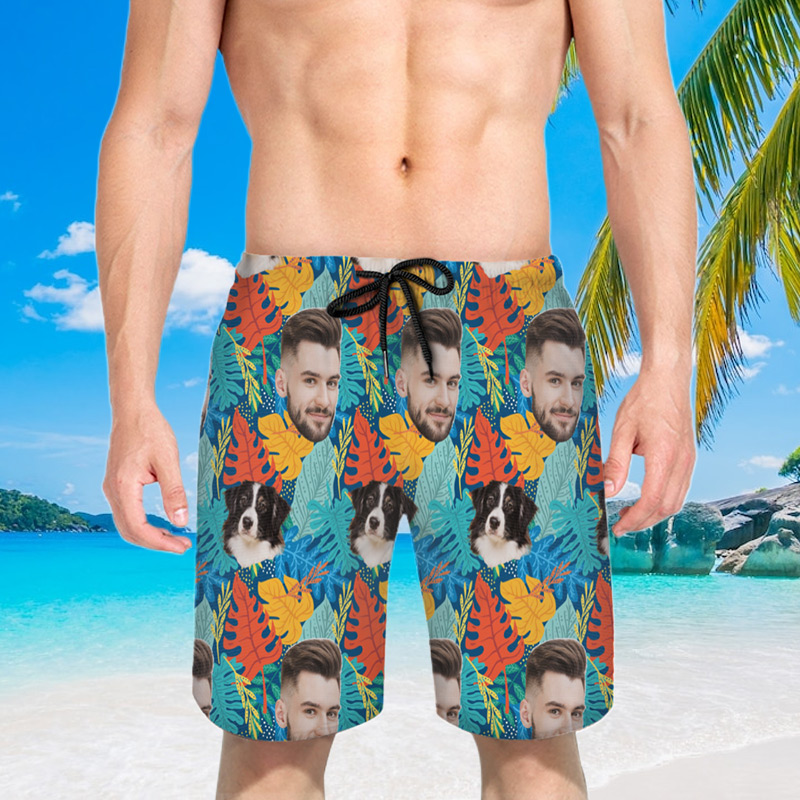 Gepersonaliseerde strandshort voor heren met prachtig bladerenpatroon uniek cadeau voor het hele gezin