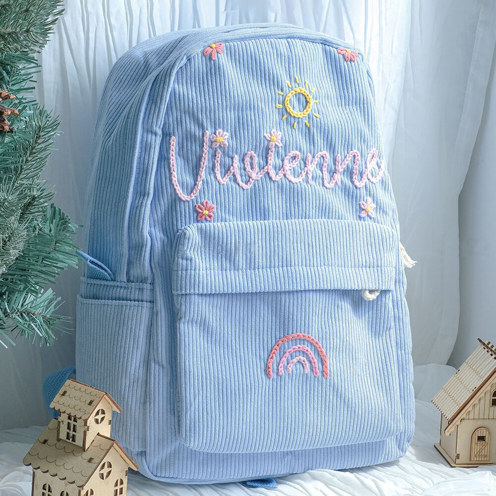 Custom School Bag Cute Backpack with Knitted Flowers Birthday Gift for Kids