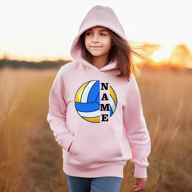 Sudaderas con capucha personalizadas para niños con etiquetas de nombre personalizadas y gráficos de voleibol para fanáticos de los deportes