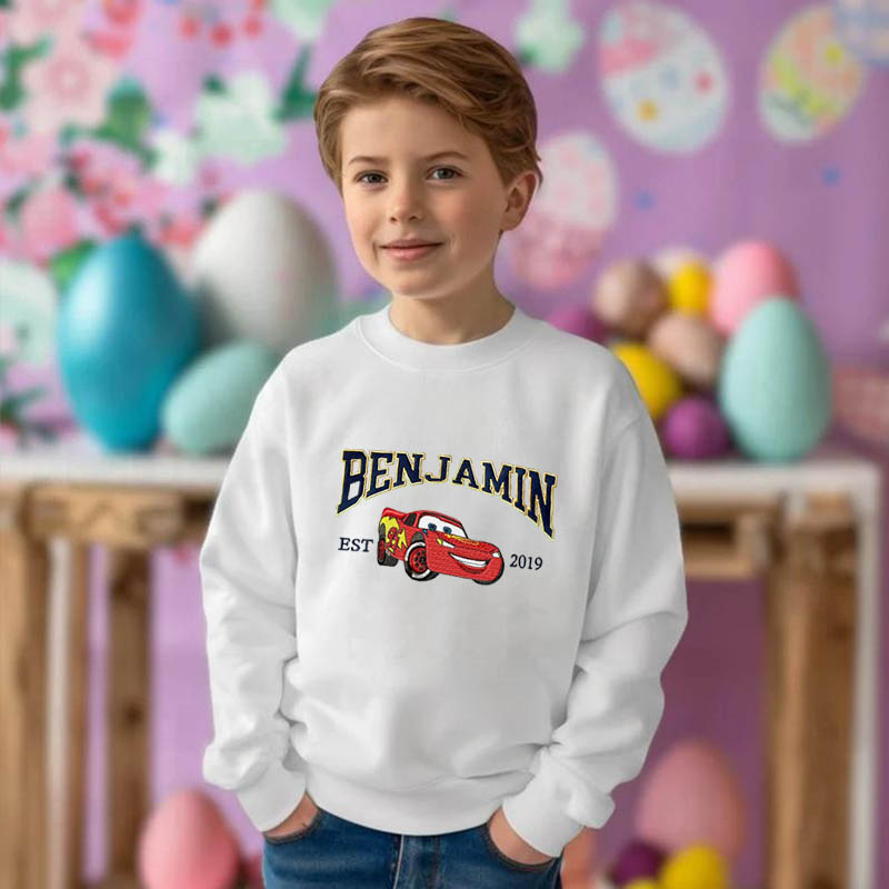 Sudadera bordada personalizada para niños, con dibujos de coches personalizados, regalo creativo para niños