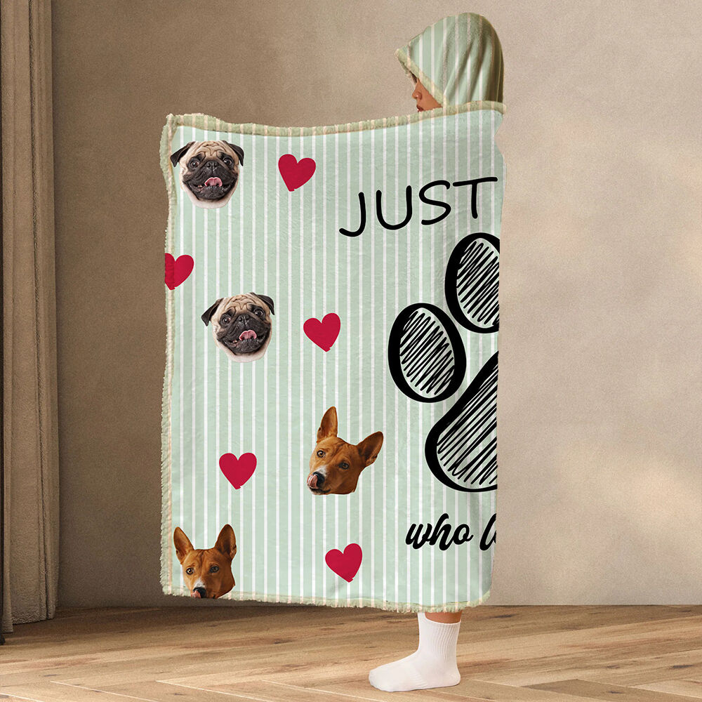 Personalized Picture Wearable Blanket Hoodie with Heart Pattern Sweet Gift for Pet Lover