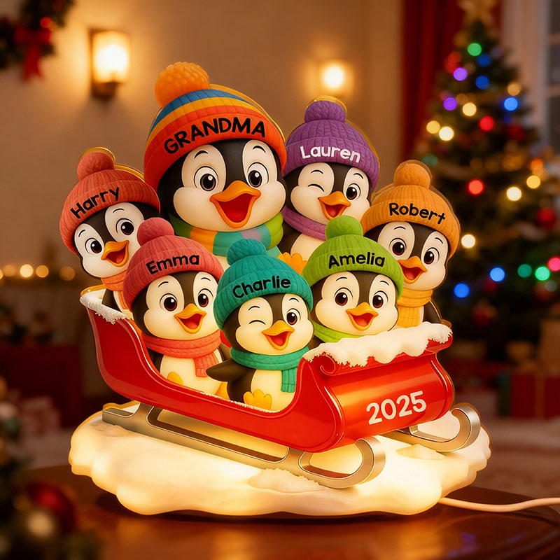 Personalized Name Night Light with Penguin Pattern Cute Gift for Family