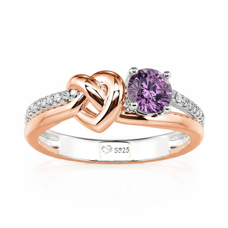 Jeulia Two Tone Custom Heart Knot Promise Ring with Birthstone