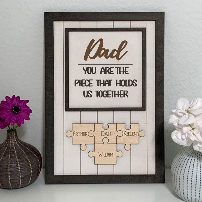 "Mom Is The Piece Holds Us Together" Custom Puzzles Pieces Name Khaki Frame Mother‘s Day Gift