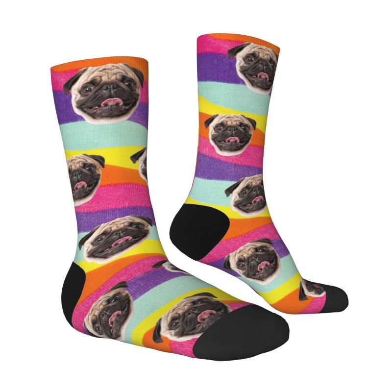Personalized Tie Dye Face Socks Rainbow Printed with Pet Photos