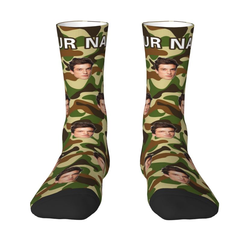 Personalized Camouflage Color Custom Face Socks as a Gift to Friend