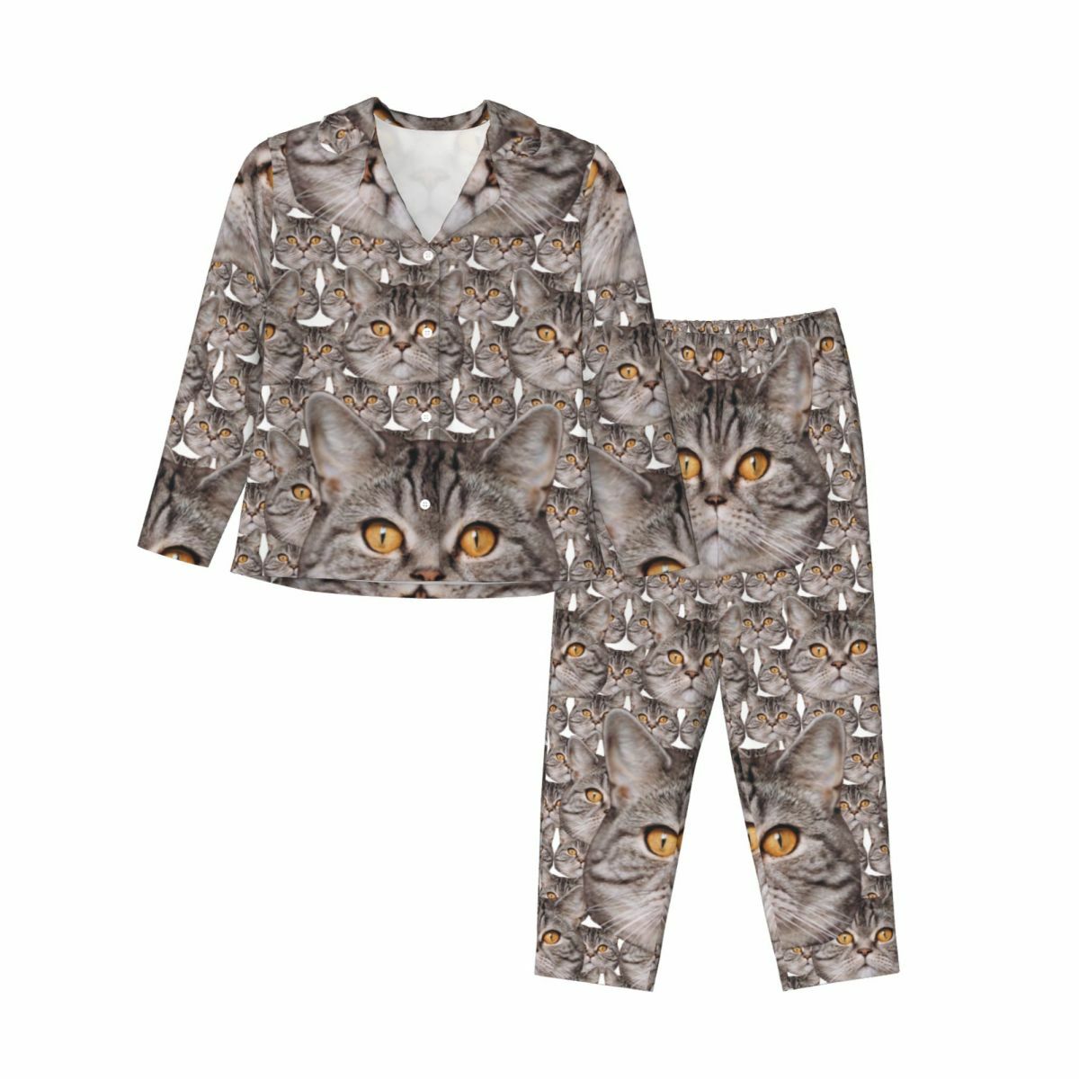 Personalized Pajamas Custom Cat Head Photo Full Set Pattern Design Creative Gift for Pet Lovers