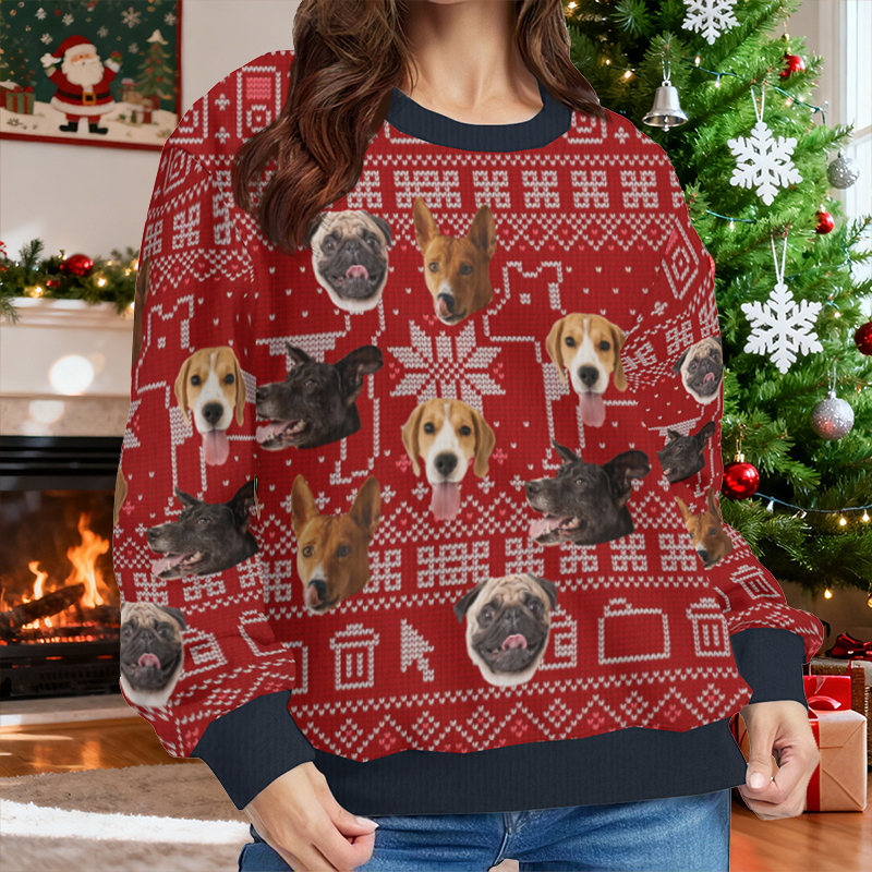Gepersonaliseerde lelijke trui Unisex Aangepaste foto Hondenhoofd Schattig kerstcadeau voor dierenliefhebbers