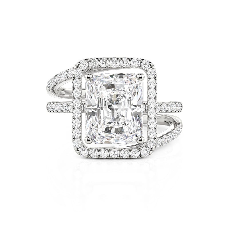 Jeulia Bypass Inset Halo Radiant Cut Engagement Ring Set Sterling Silver
