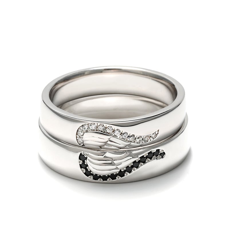 Jeulia Angel Wings Creative Engraved Sterling Silver Couple Rings