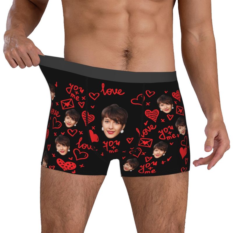 Personalized Photo Men's Underwear Boxer Briefs with Envelope Pattern Creative Gift for Husband