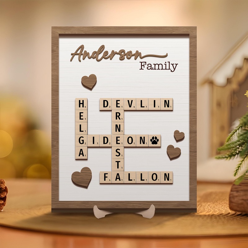 Personalized Frame Scrabble Puzzle Sign Custom Family Names Crossword Attractive Gift for Loved One