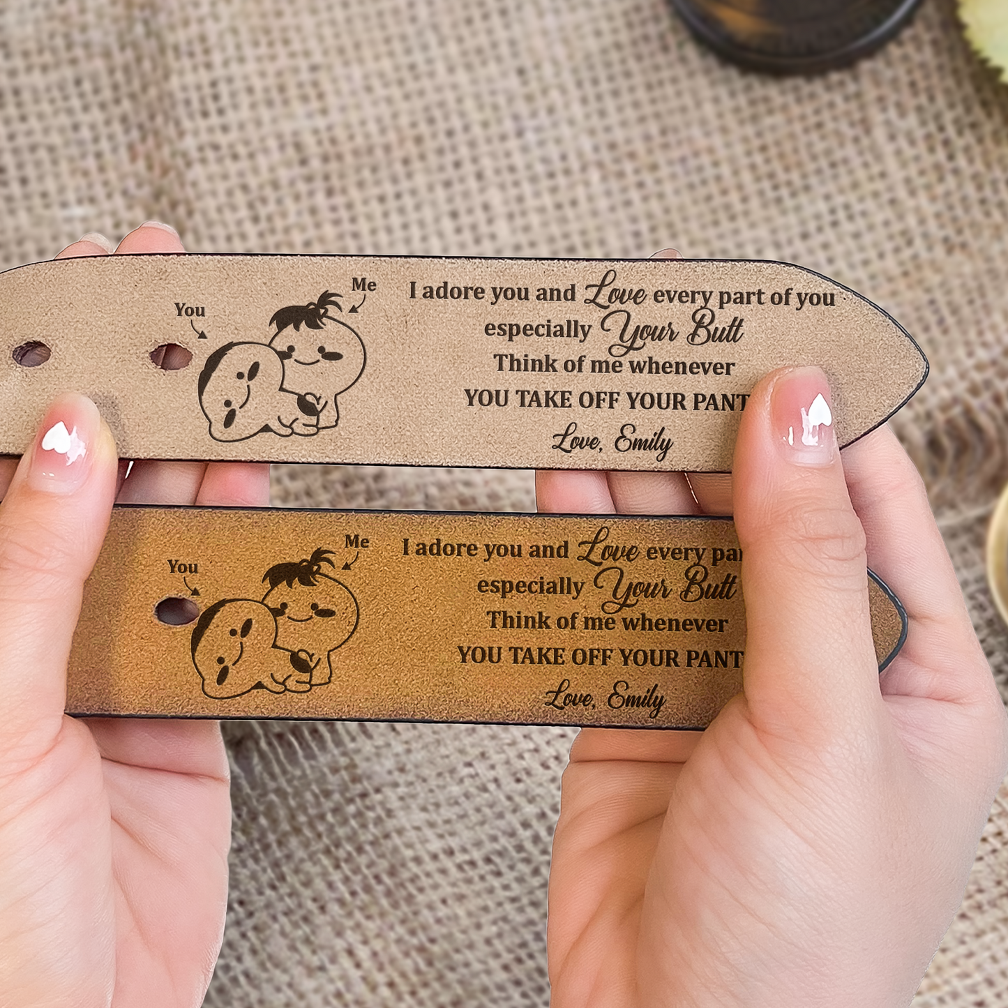 Gepersonaliseerde leren riem echt leer gegraveerd riem zoete verjaardag cadeau voor echtgenoot