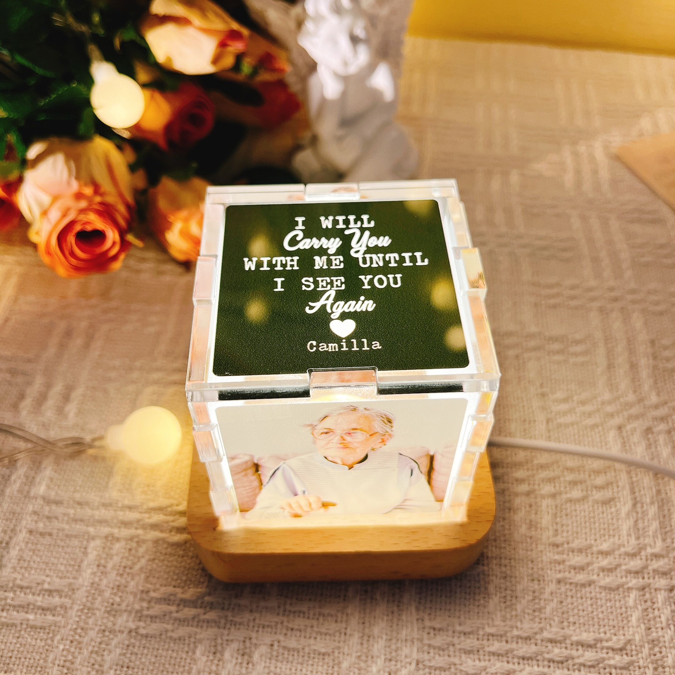 Personalisierte Foto-Acryl-Würfel-Licht mit individuellen Namen Memorial Geschenk für Ihre Liebe