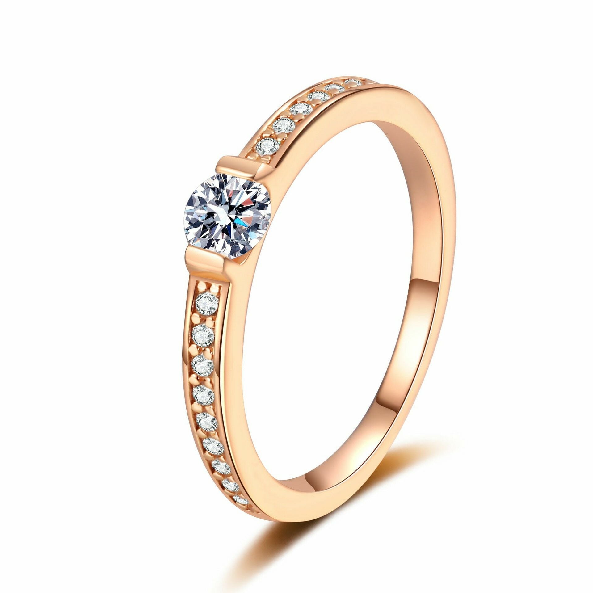 Jeulia Minimalist Rose Gold Round Cut Men's Eternity Ring Sterling Silver
