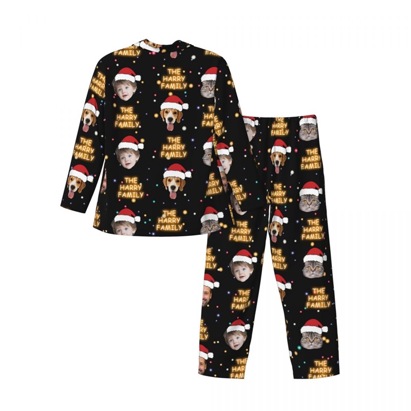 Personalized Pajamas Custom Photos with Santa Hat Design Perfect Christmas Gift for Family
