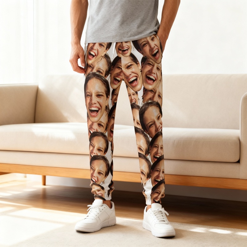 Personalized Unisex Sweatpants Custom Head Photo Full-Print Design Funny Gift for Family
